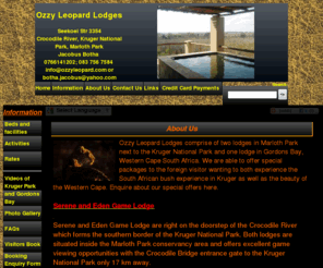 ozzyleopard.com: Ozzy Leopard Lodges - krugerpark lodges marloth park accommodation gordonsbay strand accommodation kruger national park
Ozzy Leopard Lodges - Crocodile River, Kruger National Park, Marloth Park - krugerpark lodges marloth park accommodation gordonsbay strand accommodation kruger national park  