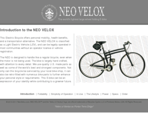 anjer.com: NEO VELOX™ - Introduction to the NEO VELOX
The NEO VELOX offers personal mobility, health benefits, and a transportation alternative and can be legally operated in most communities without a license or vehicle registration.