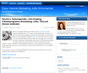 jutta-schumacher.info: Internet-Marketing für Anfänger von Jutta Schumacher
Lernen Sie, wie Internet Marketing wirklich funktioniert. Geeignet für jeden Menschen, der lesen und schreiben kann. Egal ob fleißiger Schüler oder eine 64jährige wie ich.