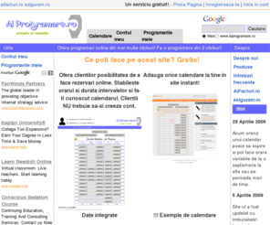 aiprogramare.ro: Ai rezervare - simplu si repede
Cel mai simplu mod de a pune la dispozitia clientilor rezervari sau programari online. Modul integrat cu aifacturi.ro.