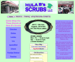 hulabscrubs.com: Hula B's Scrubs Home
The opening page of this website contains this scrubs store's address and contact information, store hours, scrubs brands carried at this store, a map to find your way to this scrubs store, and an introduction about Hula B's Scrubs LLC.  It also contains current sale information.