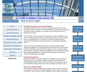 eatoolkit.com: EA Toolkit - Home
Maintaining Enterprise Architecture Metadata from a Holistic, Enterprise Perspective