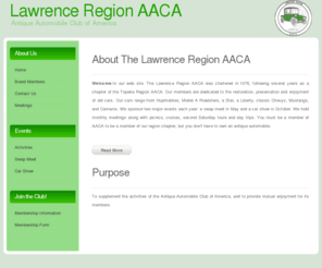 lawrenceregionaaca.com: Lawrence Region AACA
The Antique Automobile Club of America is the premier car club in the world focused on antique cars, trucks, motorcyles and their history. The Lawrence chapter has been in existence since the 1960s.