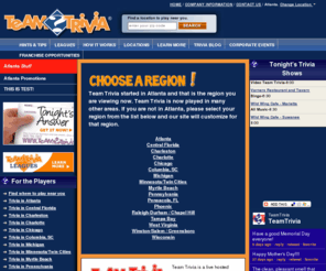 tictactrivia.com: Team Trivia - Live Trivia played with friends - Atlanta
Team Trivia is live hosted trivia played by teams in Atlanta, Charleston, chicago, deleware, jacksonville, minnesota, pennsylvania, pensacola, phoenix, tampa, winsconsin