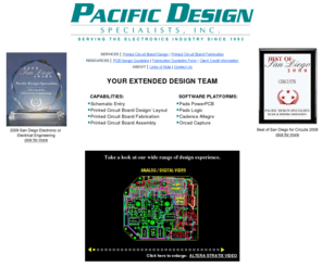 pacdesspec.com: Pacific Design Specialists Printed Circuit Board Design and Fabrication
Offers a complete line of services in Mechanical Design, Schematic Part Fabrication, Printed Circuit Board...