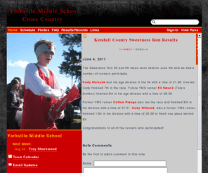 ymsrunning.com: YMS Cross Country
News and homepage for the Yorkville Middle School cross country team. This site is powered by School Sports Sites. The Yorkville Middle School cross country team is a member of the IESA.