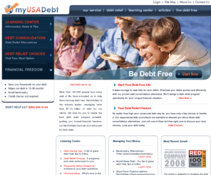 myusadebt.com: Debt Consolidation and Relief Alternative with MyUSADebt
Debt consolidation, credit counseling and bankruptcy are not the only ways to eliminate debt, find out how MyUSADebt can help you.