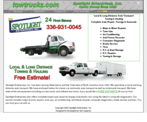 towtruckz.com: Wrecker Service Tow Truck Auto Transport Free Estimate
One of the Premier Auto Transport Companies, Auto Transport, Wrecker and Tow Truck Service for the Greensboro Triad Area of North Carolina