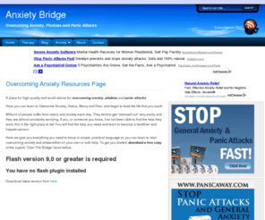 anxietybridge.com: Anxiety Bridge
Overcoming anxiety resources page - your best overcoming anxiety, phobias, stress and panic attacks resource.