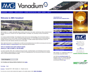 amgvanadium.com: Welcome to AMG Vanadium, Inc.!
AMG Vanadium, Inc. supplies a high-quality range of products and services for the metals, manufacturing, refinery and petrochemical industries, including but not limited to vanadium, spent catalyst, ferrovanadium. We serve our customers from ISO-registered facilities in Cambridge, Ohio, Nuremberg, Germany and Rotherham, England.