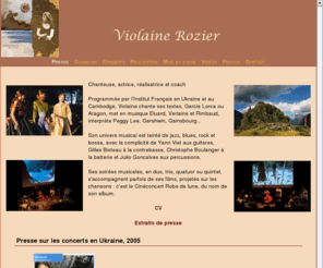 violainerozier.com: Violaine Rozier - index
Site officiel de Violaine Rozier: Comedienne, chanteuse, etc.