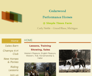 cedarwoodperformancehorses.com: Cedarwood Performance Horses - Home
Specializing inAll-Around Performers!Training ~Showing ~Instruction ~SalesLooking for that special horse? Check out our Sales Barn!