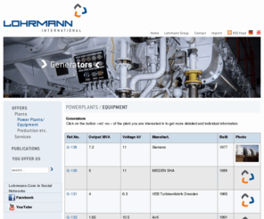 generators-used.com: Lohrmann International | Used Power Plants, production plants and medical/hospital technology - Powerplants/Equipment
Lösen von Energieproblemen (weltweit) mit gebrauchten Gasturbinen, Dampfturbinen, Dampfkessel, Blockheizkraftwerke, Generatoren und Transformatoren sowie Verkauf von Produktionsanlagen und Medizintechnik