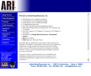 copacker.net: Advertising Resources, Inc. - Copacking, repacking, shrink film, stretch wrap, cartoning, displays, end cap displays, club packaging, multipacks, corrugation, and more
Advertising Resources, Inc. -  a full service copacking, repackaging, repacking manufacturer in Illinois