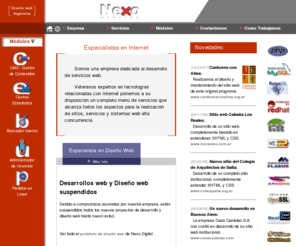 nexodigital.com.ar: Diseño web profesional
Nexo Digital diseño web en Argentina. Profesionales del diseño web, posicionamiento Google y programación. Diseño web.