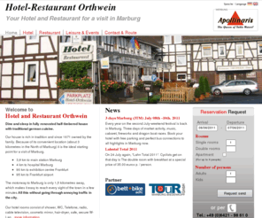 orthwein.org: Home | Hotel-Restaurant Orthwein - Your Hotel and Restaurant for a visit in Marburg(Coelbe)
Website of the Hotel and Restaurant Orthwein in Coelbe near Marburg.