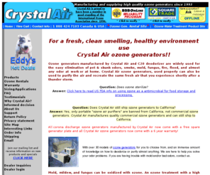 ozone.ca: Crystal Air ozone generators & ozone systems
High-quality line of ozone generator systems for commercial, residential, pest control, pet odors and more.