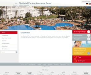 hotel-paraiso-resort.de: Riu-Paraiso-Lanzarote: Home
Das Clubhotel Riu Paraso Lanzarote, in Playa de los Pocillos, besticht durch seine Service-Qualitt und bietet den idealen Rahmen um einen Familienurlaub mit allem Drum und Dran zu genieen.