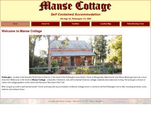 mansecottage.com: Manse Cottage, Accommodation at Rutherglen
Close to Wangaratta, Beechworth and Albury Wodonga and only a short drive from Melbourne is the home of Manse Cottage - a  beautiful 3 bedroom, fully self contained Victorian cottage, tastefully decorated and inviting