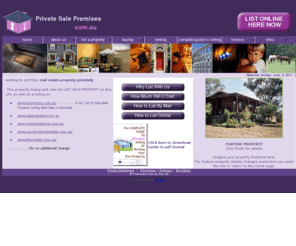 privatesalepremises.com.au: Private Sale premises, specialists in selling private sale real estate.
Private sale real estate. Sell or rent your property privately - house, land, commercial, residential, rural