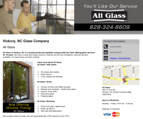 allglassnc.net: Glass Company Hickory, NC - All Glass 828-324-8609
All Glass provides Glass Company service to Hickory, NC. Now Offering Window Tinting! Call  828-324-8609