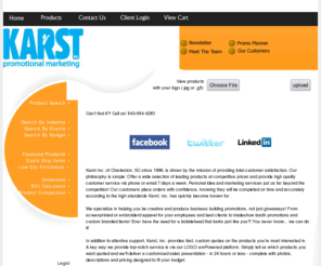 karstinc.com: Karst inc. Creative Solutions for your companys logo!
Providing unique promotions and marketing techniques since 1996, Karst inc. provides one-on-one marketing consulting and ideas to make your promotion, event, or product launch a success! From screen-printed and embroidered apparel to custom tradeshow promotions, we can do it all! If you can imagine you logo on it, we can make it happen!  Need help with a great idea?... call us!