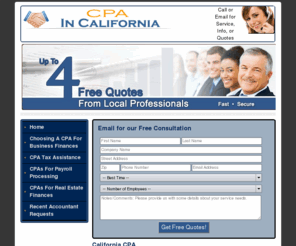 cpaincalifornia.com: California CPA
California CPA Services People may hire the services of a certified public accountant either throughout the year or just before the due date for filing taxes.