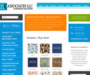 akasllc.com: AK Associates LLC - Lamination Solutions
AK ASSOICATES LLC is a company specializing in Polyurethane Laminates (PUL), Foam Laminates, DWR (Durable Water Repellent)