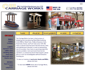 carriageworks.com: Carriage Works - Manufacturer of RMUs, Carts and Kiosks
Carriage Works: designer and manufacturer of espresso cart, RMU, vending cart, food cart, outdoor carts, retail carts, cell phone kiosk, coffee cart, POS display systems, retail store interiors, modular stores, and much more...