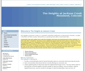 heightsjc.org: The Heights at Jackson Creek, Monument, Colorado
Factual information about the Heights at
  Jackson Creek subdivision in the town of Monument, Colorado.