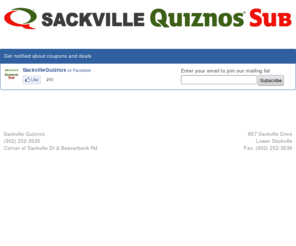 sackvillequiznos.com: Get a $25 Sackville Quiznos Toasty Bucks voucher for only $10.
For only $10 get a $25 Sackville Quiznos Toasty Bucks voucher sent to your email inbox.