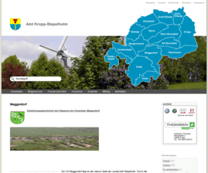 meggerdorf.de: Meggerdorf | Amt Kropp-Stapelholm
Internetseiten des Amtes Kropp-Stapelholm mit den Gemeinden: Alt Bennebek, Bergenhusen, Börm, Dörpstedt, Erfde, Groß Rheide, Klein Bennebek, Klein Rheide, Kropp, Norderstapel, Meggerdorf, Süderstapel, Tetenhusen, Tielen und Wohlde