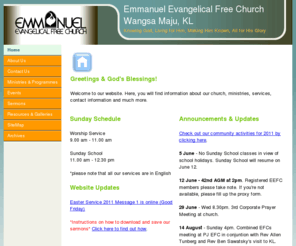 emmanuel-efc.org: Emmanuel Evangelical Free Church Wangsa Maju Kuala Lumpur
Welcome to Emmanuel Evangelical Free Church Wangsa Maju Kuala Lumpur