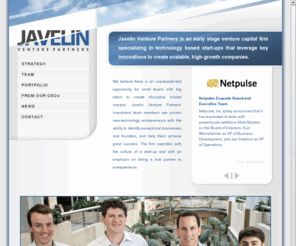 stepfiveventurepartners.net: Javelin Venture Partners
Javelin Venture Partners is an early stage venture capital firm specializing in technology based start-ups that leverage key innovations to create scalable, high-growth companies.