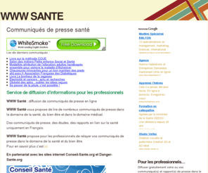 www-sante.com: WWW Sante : information santé avec www-Sante.com
Avec WWW Sante : découvrez l'univers de la santé sur Internet. Des études, des reportages, des informations dans le domaine de la santé et du bien-être.