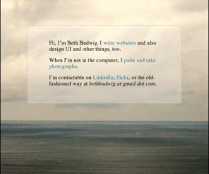 eeblet.com: Beth Budwig's home on the web
Beth Budwig is a professional web designer, and eeblet.com is her home on the web.
