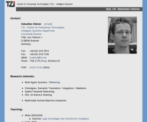 hbnr.info: Sebastian Hübner - TZI / Universität Bremen
Homepage of Sebastian Hübner, Center for Computing Technologies (TZI), Universität Bremen, Germany