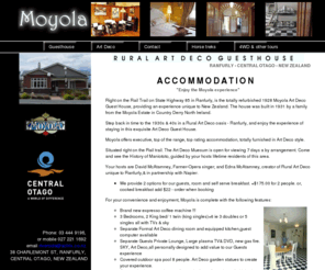 ruralartdeco.co.nz: Moyola art deco executive guest house luxury accommodation, Ranfurly, Central Otago New Zealand
Moyola art deco executive guest house in Ranfurly, Central Otago, New Zealand, offers Qualmark 4*  luxury accommodation in art deco style.