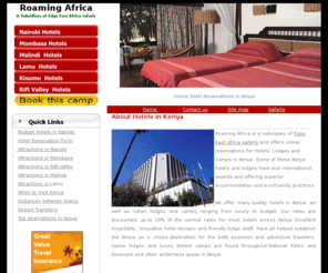 roaming-africa.com: Roaming Africa-Kenya online hotel booking and reservation
Online booking and reservation for Kenyan hotels,lodges,beach resorts.  Get discounted rates for Kenyan hotels.