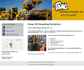 tomsditching.com: Excavating Contractors Caney, KS - Tom's Ditching & Backhoe, Inc.
Tom's Ditching & Backhoe, Inc. provides quality backhoe services to the Caney, KS area. Call us today at 620-879-9989.