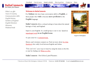 italiaconnects.co.uk: www.italiaconnects.co.uk
ItaliaConnects - Not School, just pleasure. For Italians who have basic conversation skills in English, or those people who wish to become more proficient in the English language. Know John Hawkwood.