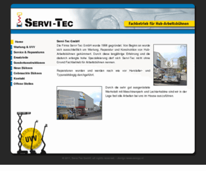 servi-tec.info: Servi-Tec GmbH. Service, Wartung, Reparatur unde Konstruktion von Hun-Arbeitsbühnen.
Service, Wartung, Reparatur unde Konstruktion von Hun-Arbeitsbühnen. Lieferung von Neue und Gebrauchte Bühnen.