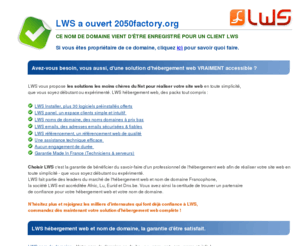 2050factory.org: LWS - Le nom de domaine 2050factory.org a t rserv par lws.fr
LWS, enregistrement de nom de domaine, lws a reserve le domaine 2050factory.org et s