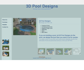 3dpooldesigns.com: Swimming Pool Builder, Pool Designs.
Swimming Pool Builder, 3D Pool designer, we are a swimming pool design company specializing in 3d pool designs for swimming pools in Texas, California and Florida. 