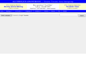 aatoronto.org: Welcome! - Alcoholics Anonymous - Greater Toronto Area Intergroup
Greater Toronto Area Intergroup of Alcoholics Anonymous: meetings, events, literature and more.