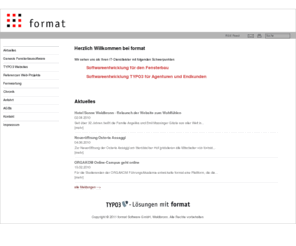 mit-format.com: Startseite
Ihr zuverlässiger EDV-Dienstleister, Fullservice für Ihren Web-Auftritt mit TYPO3, Entwicklung von TYPO3 Extensions, GENESIS Fensterbausoftware für Fenster mit Format