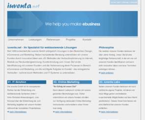iuventa.net: iuventa GmbH - Ihr Spezialist für Webbasierende Lösungen
iuventa GmbH, Ihr Spezialist für Webbasierende Lösungen | Full-Service von Consulting über Design und Entwicklung bis zum Online-Marketing mit zahlreichen namhaften Referenzen