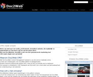 rhoon.com: Doc2Web cms made simple - cms website -  CMS systeem - cms simple - Doc2Web vs cms joomla - Content Management Systeem, Word CMS
Gebruiksvriendelijke CMS systeem van Nederland. Rhoon content management system