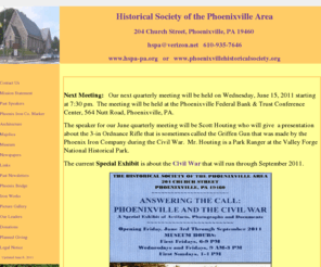 hspa-pa.org: Main Page
Historical Society of  the Phoenixville Area Chester County Pennsylvania non-profit Organization 19460 Main Page