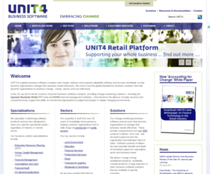 unit4software.co.uk: UNIT4 Business Software - unit4software.co.uk
UNIT4 is a global business software company that creates, delivers and supports adaptable software and services worldwide, to help dynamic organisations manage their business needs effectively.  Incorporating the Agresso ERP system and CODA financial mangement systems.